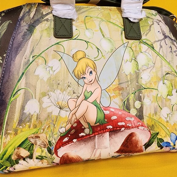Loungefly Disney Peter Pan Tinker Bell Mushroom Forest Green Satchel HandBag NEW - Picture 3 of 11